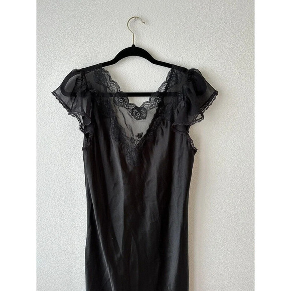 Y2k Whimsygoth Fairy Grunge Satin Slip Dress Black Dark Romantic Lace Sheer Long - Picture 2 of 9